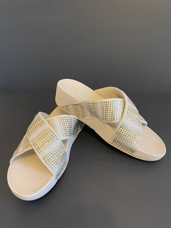 FitFlop Shoes - FitFlop Gold Tone “Lulu” Crystal Mix Metallic Criss-Cross Slides